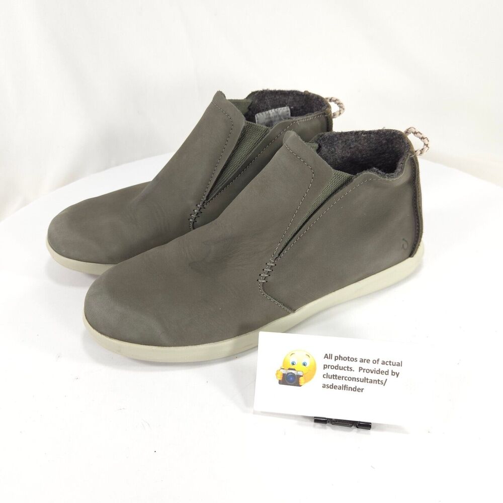 Olukai Hawaii'iloa Leather Slip On Boots Womens Size 7.5 20397-TZ3D Gray